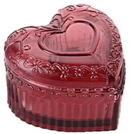 Verve Jelly Heart-Shaped Glass Storage Box Small Trinket Case with Lid Embossed Jewelry Display Container for Storage Ring Earring Necklace