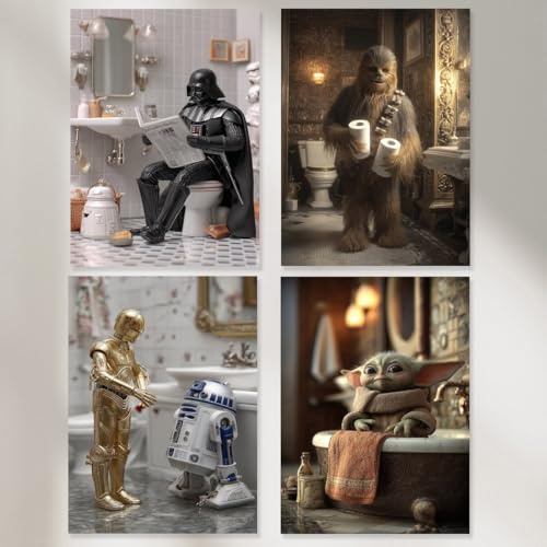 Dekomundo Lustige Badezimmer Bilder Set von Kino Berühmtheiten als Wanddekoration für Bad und Toilette, A4 (21x29,7) cm
