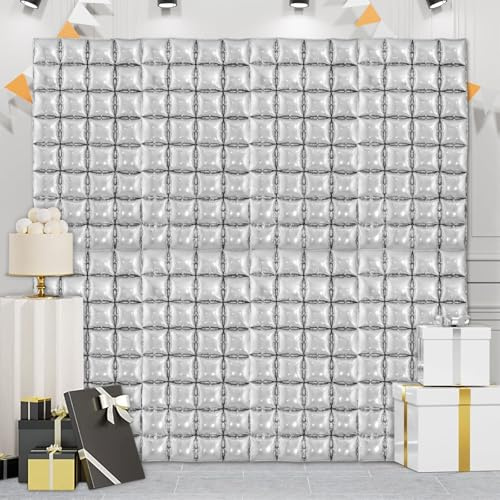 8 pcs Silver Double Sided Square Foil Balloons Wall Tunnel Garland Arch Kit Wall Backdrop Chrome Silver Balloons for Bachelorette Engagement Wedding Birthday Party Decorations (Silvery)