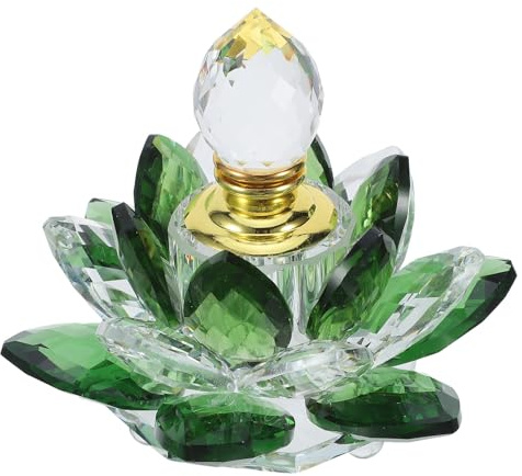 Kristallglas Lotus Parfümflasche Grün für Wohndekoration und Aufbewahrung | 1 Stück Zartes Design, Geeignet für Kosmetik und Ätherische Öle, Dekorativ für Vintage Schlafzimmer