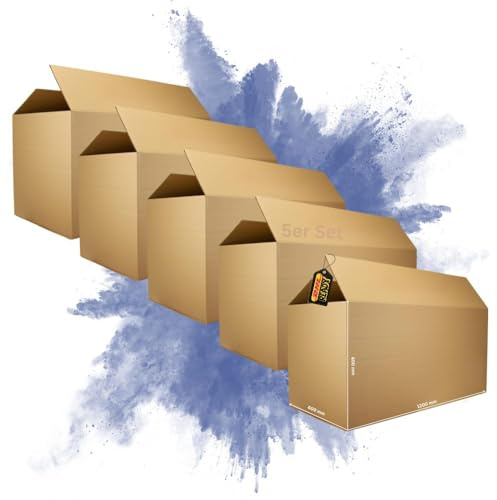 PROREGAL 5x Versandkarton 2-wellig | LxBxH 1200 x 600 x 600 mm | Mit Höhenriller & Belastbar bis 30 kg | Braun | Große Pappkiste Faltkarton Karton Paket für Versand mit DHL DPD GLS UPS Hermes