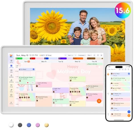 Westsee 15.6 Digital Calendar Frame – Interactive Touchscreen Eletronic Calendars, Smart Family Planner for Schedule, Photo Display, Meals, Chore Chart & Tasks, Wall & Desk Mountable (White)