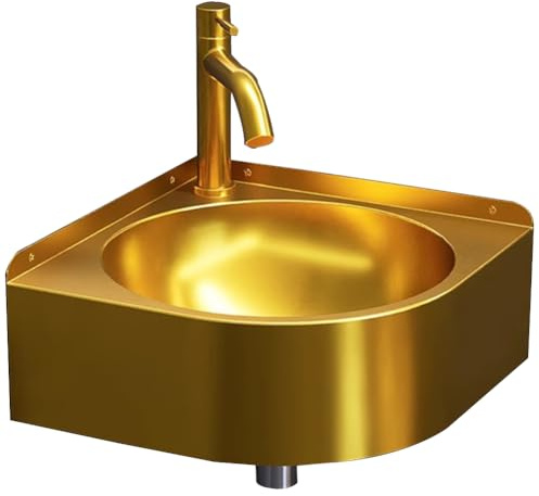 HEFJIAYCIQ Lavabo Angolare in Acciaio Inossidabile, Lavabo Triangolare A Parete Con Rubinetto, Per Sala Da Pranzo, Cucina, Lavanderia, Giardino,Gold 1,32x32x15cm