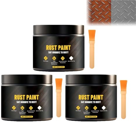 Generisch Water-Based Metallic Paint Rust Converter, Rostumwandler mit Grundierung – Wasserbasis, Grau, inkl. Pinsel, lang anhaltender Schutz, wetterfeste Rostschutzfarbe für Metall (3PC)