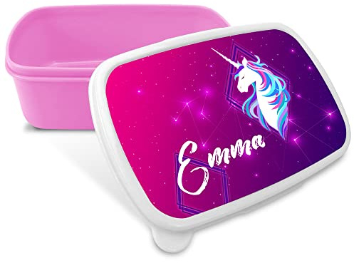 LolaPix Lunch Box per bambini. Cestino per il pranzo dei bambini. Scatola della merenda con nome. Adatto al microonde e privo di BPA, filati e metalli pesanti. UNICORNO