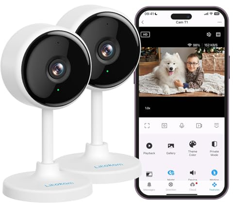 litokam Indoor Cameras for Home Security with Night Vision, Pet Camera with Phone App, WiFi Home Security Camara, Baby Monitor Work with Alexa, Motion Detection, 2 Pack, 2K