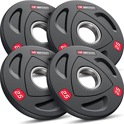 Hop-Sport Hantelscheiben 50mm Set, olympische Gewichtsscheiben aus Gusseisen für Langhantelstangen, Bumper Plates mit rutschfester gummierter Oberfläche für Krafttraining | 10 kg Set (4 x 2,5 kg)