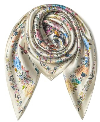 SHIROUYU 100% Mulberry Silk Scarf 35'' Large Square, Lightweight Women’s Silk Shawl, Multipurpose Head Scarf Neck Scarf - Gift Packed