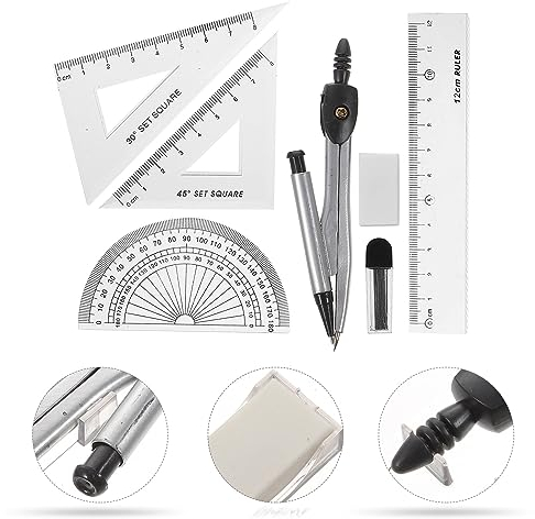 compasso set Set di geometria matematica Forniture for studenti con scatola di immagazzinaggio, include bussole, righelli, goniometro, gomma, ricariche, for disegno e studenti compasso