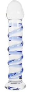 Dildos clásicos marca S Pleasures Crystal LYNX es un dildo de vidrio transparente con detalles en azul diseñado para la estimulación tanto anal como vaginal