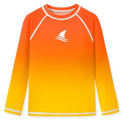 Glimnerize Jungen Rashguard Shirt Schnell Trocknend UV-Shutz Schwimmshirt Rundkragen Langarm Badeshirt UV Shirt Kap-Delfin Orange 104