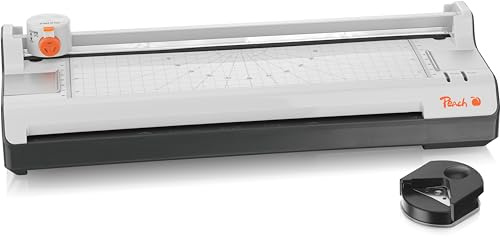 Peach 6 in 1 Laminiergerät A3 inkl. Eckenrunder, Trimmer, 100 Laminierfolien verschiedene Größen - ABS - geeignet für alle handelsüblichen Folien bis 2x125 mic. - Heiß- & Kaltlaminiergerät - PBP450P