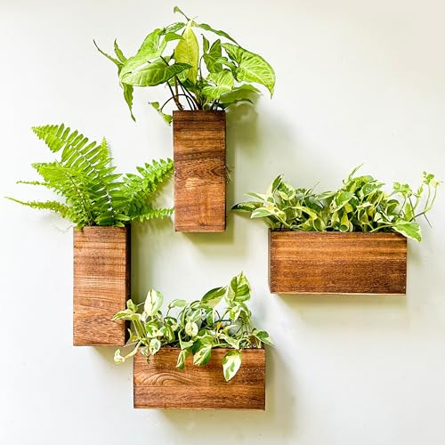 LaLaGreen, Fioriera in legno per piante (confezione da 4) da appendere alla parete, per interni, vaso per fiori secchi, decorazione moderna per soggiorno, camera da letto, cucina, casa e ufficio
