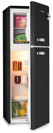 KLARSTEIN Audrey Retro - Combinación nevera-congelador retro, nevera y congelador, potencia frigorífica regulable sin escalonamientos, iluminación interior, 41 dB de ruido de funcionamiento, negro