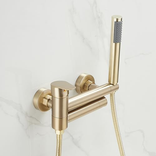 Badewannenarmatur Wand Duscharmatur Einhebelmischer, Mischbatterie Dusche Wanne Mischbatterie Badewanne mit Brause Gebürstetes Gold