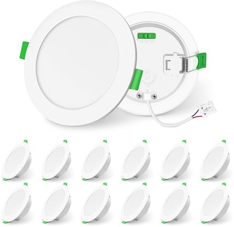 ALUSSO LIGHTING Dimbar infällbar LED-strålkastare, 8 W, 8 50 lm, hög ljusstyrka, extra platta takspotlights, varmvit, 3 000 K, naturvit, 4 000 K, kall vit, 6 500 K, vattentät badrumsplats, 12 st