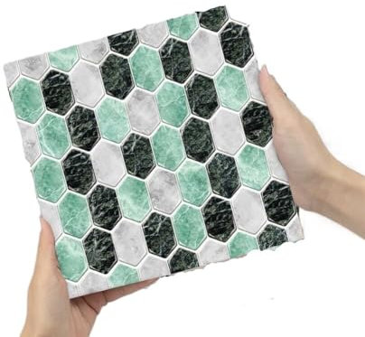 Tile Stickers,3D Mosaic Tile Sticker Peel and Stick, Stick On Backsplash Tiles for Kitchen Wall Wallpaper Bathroom Decals Self Adhesive, Green Jade Crystals(5.9x5.9 inch)