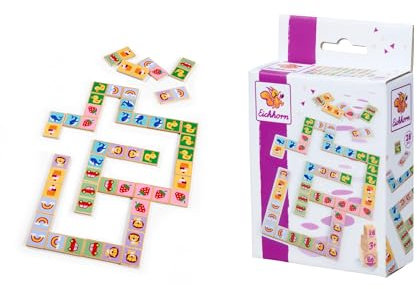 Eichhorn – Games – Domino mit versch. Tiermotiven und Gegenständen, jeweils 6x3 cm groß, 28 teilig, aus Lindensperrholz, ab 3 Jahren
