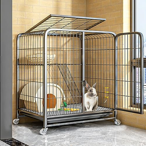 Kaninchenkäfig innen, oben, zwei Kaninchenkäfige im Obergeschoss, mit Rädern und auslaufsicheren Paletten, für drinnen und draußen, Meerschweinchenkäfig
