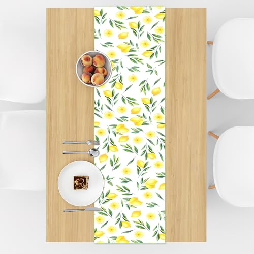APOMOONS 40x140 cm Tischläufer Zitrone, Polyester Tischläufer Sommer Gelb Tischdecke Stoff für Drinnen und Draußen Urlaub Party Wohnzimmer Dekor Tisch Dekoration