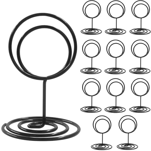 HARSKIYER 12 Pcs Table Number Holder, 2 Inch Black Place Card Holder Stand, Metal Wedding Reception Table Sign Stand for Centerpieces, Menus, Photo Displays