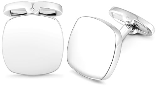 HONEY BEAR Herren Quadrat Manschettenknöpfe Hochzeit Cufflinks Manschettenknopf Geschäft (Glänzendes Silber)