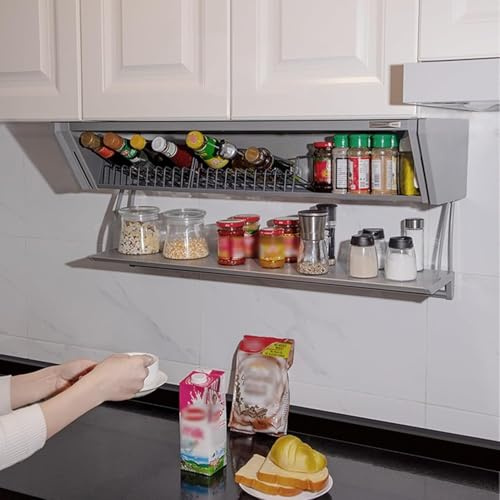 Dubbelfällbar utdragbar Kökshängande skåp Förvaring Diskförvaring Skjut ut Kryddställsskåp Utdragbar Hängskåp(90cm Cabinet)