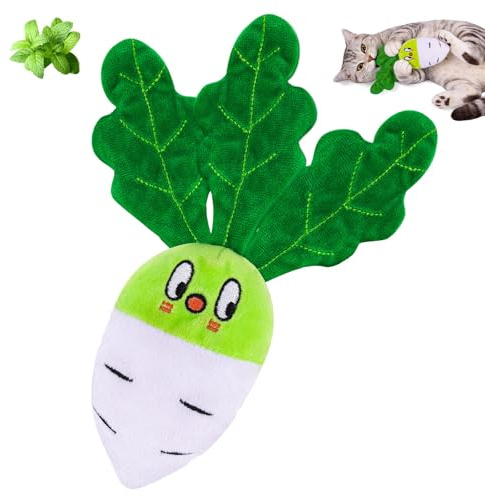 GoldenSun Jouet Chat, Peluche Jouet pour Chat avec Herbe à Chat Bio, Jouet Chat Interactif pour Chats d’Intérieur & Chatons, Mâcher & Donner des Coups, Design Radis