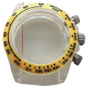 NLNKDTDPAK 39mm enkelt mode safirglas klockfodral Transparent plastklockfodral Passar for VK63 Quartz Movement(Yellow)