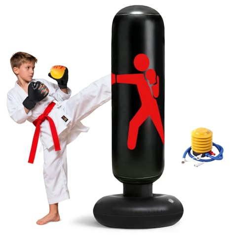 Flintronic Boxsack Kinder 3+Jahre für Jungen & Mädchen, Aufblasbarer Standboxsack, Dickes Stabile 160CM Großer Punching Bag zum Üben von Karate und Taekwondo, Schwarz