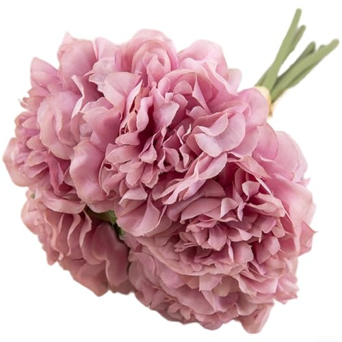Fiori artificiali di ortensia per decorazione domestica, bouquet da sposa 26 x 14 cm, panno di seta e peonia finta in plastica, composizione floreale realistica, nessuna manutenzione richiesta (viola)