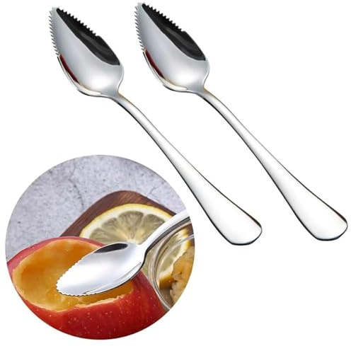 2 Pcs Stainless Steel Grapefruit and Fruit Spoons,Serrated Edge Dessert Spoons,Thick Handle Design,Easy to Clean for Grapefruit,Kiwi,Melon,Apple,Citrus and Fruit Puree
