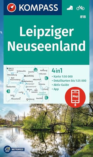 KOMPASS Wanderkarte 818 Leipziger Neuseenland 1:50.000: 4in1 Wanderkarte , mit Aktiv Guide und Detailkarten inklusive Karte zur offline Verwendung in der KOMPASS-App. Fahrradfahren.
