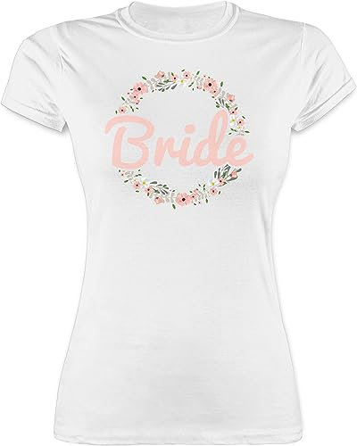 Shirt Damen - JGA Junggesellenabschied Frauen - Bride Blumenkranz rosé - L - Weiß - jungesellinnenabschied Outfit t-Shirts junggesellinnenabschied Bachelorette Party bripe Tshirt t-Shirt