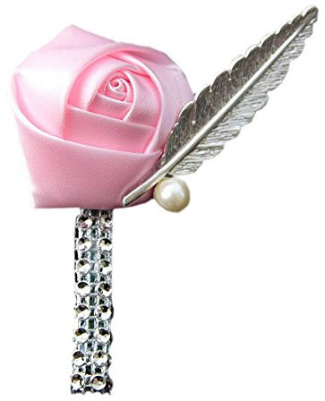 Cheerlife Damen Strass Ansteckblume Handgefertigt Satin Rosen Blume Brosche Hochzeit Party Blume Boutonniere Herren Reversnadel für Anzug Rosa