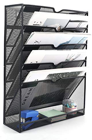 EasyPAG Metal 6 Tier A4 Wall Mounted Document Holder,Hanging Wall File Organiser,Pigeon Holes Storage,In Tray,Magazine Rack for Office & Home Upgrade,Black