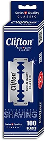 100 Rasierklingen Clifton Classic | Ersatzklingen für Sicherheitsrasierer | Doppelfadenklingen für Herren aus Carbonat Stahl
