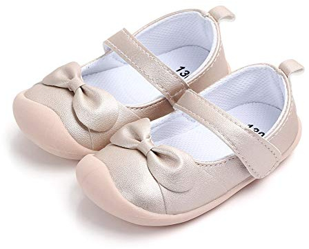 LACOFIA Baby flickor Mary Jane Flats spädbarn halkfria första promenadskor, A guld, 5.5 UK Child