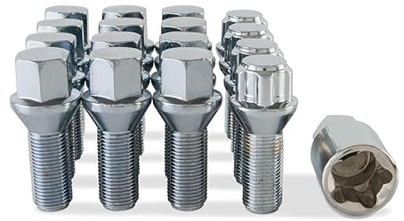 Chrome Set of 12 Wheel Bolts & 4 Locking Wheel Nuts for Mini John Cooper Works PN.SFP-12BM425+B425158