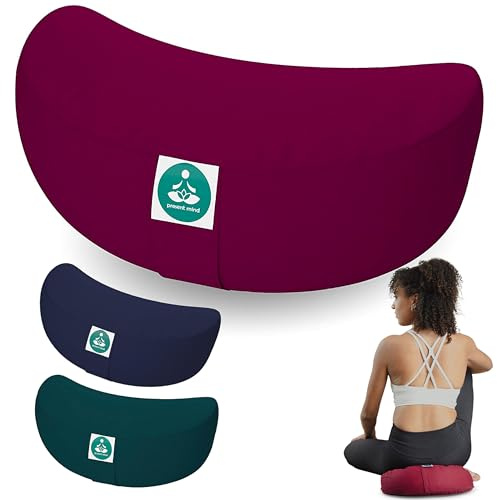 Present Mind Cuscino Meditazione a Mezzaluna (Altezza 15 cm) - Colore: Borgogna - Cuscino Zafu Yoga Alto/Cuscino Yoga - Prodotto nell'UE - Fodera Lavabile - Cuscino Yoga Meditazione Naturale