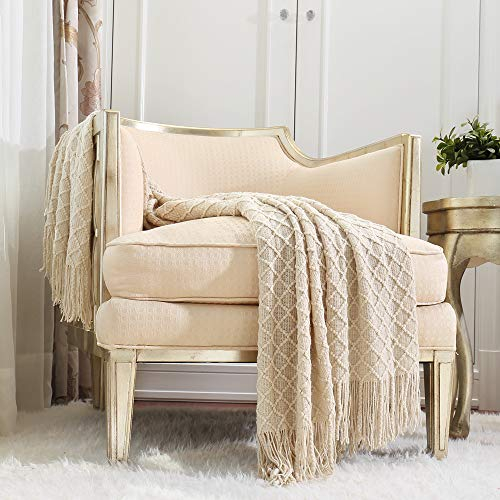 CREVENT Home Decor Rustikaler Überwurf für Couch, Sofa, Stuhl, Bett, weich, warm, gemütlich, leicht, für Reisen im Frühling und Sommer (127,7 x 152,4 cm, beige/elfenbeinfarben)