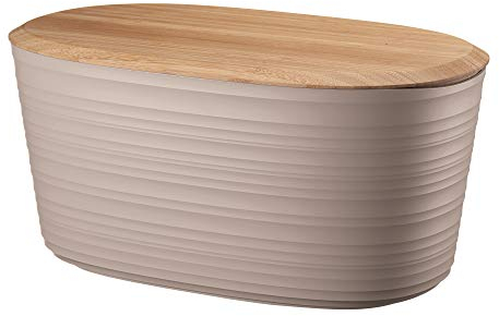 Guzzini - Tierra, Cassetta Pane in Plastica Riciclata con Coperchio Tagliere in Bamboo - Grigio Tortora, 39.2 x 23.2 x h 19 cm | 10 lt - 179600158