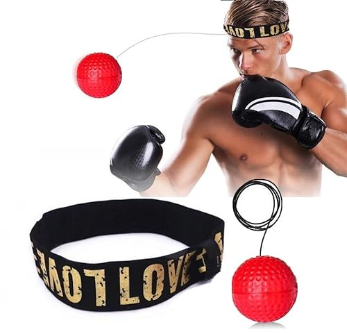 INF Stirnband mit Reflexball, Kampfball mit Stirnband für Boxtraining, Stirnband-Boxen, Reflextraining, Reaktionsball, Punching Ball