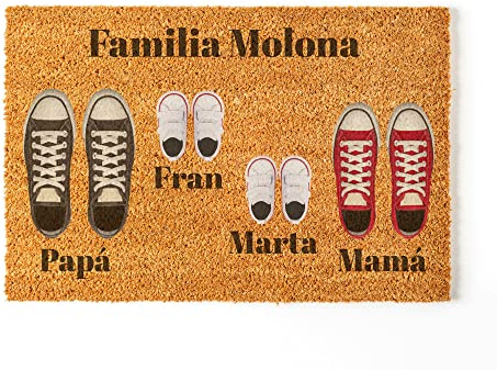 Felpudo Personalizado para la Entrada de Casa | Personaliza tu Felpudo con toda tu Familia | 70 x 40 cm | Perfecto para Regalar | Felpudos Originales y Divertidos en 100% Fibra de Coco | Familia de 4