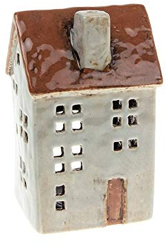 Village Pottery Joe Davies JD310770 Teelichthalter, Stadthaus, Hellgrau