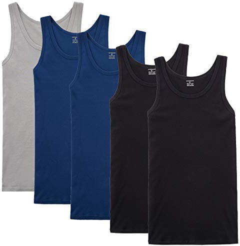 NUOZA 3/5-pack undertröja herr, tanktopp, många färger, 100 % högkvalitativ bomull, krymper inte, bleknar inte, ogenomskinlig, 2 x svart 2 x blå 1 x grå, 3XL