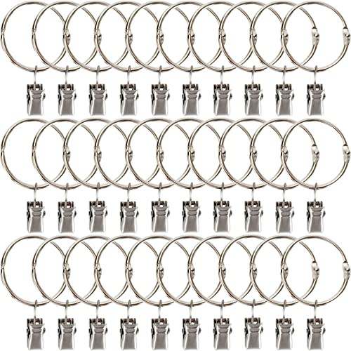 BetterJonny Vorhangringe mit Clips, 38 mm Innendurchmesser, starke Metall-Vorhangclips mit Haken, silberfarben, 30 Stück