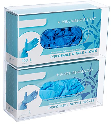 KOEMEHR Wandhalter für Einmalhandschuhe aus Acryl (für 2 Boxen), Handschuh Halter Handschuhspender für Einweghandschuhe aus Vinyl, Latex, Nitril, Transparent