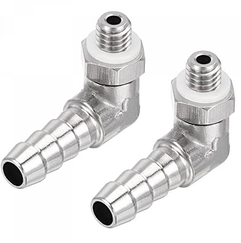 sourcing map Raccordo per tubo in rame nichelato, 6 mm spinato M6 x 1 maschio, connettore ad angolo retto per tubo con rondella (confezione da 2)