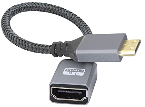 RIIEYOCA 4K Mini HDMI a HDMI Cable corto Mini HDMI macho a HDMI hembra Cable trenzado 4K UHD, para portátil, proyector, TV, monitor, videocámara (20 cm)
